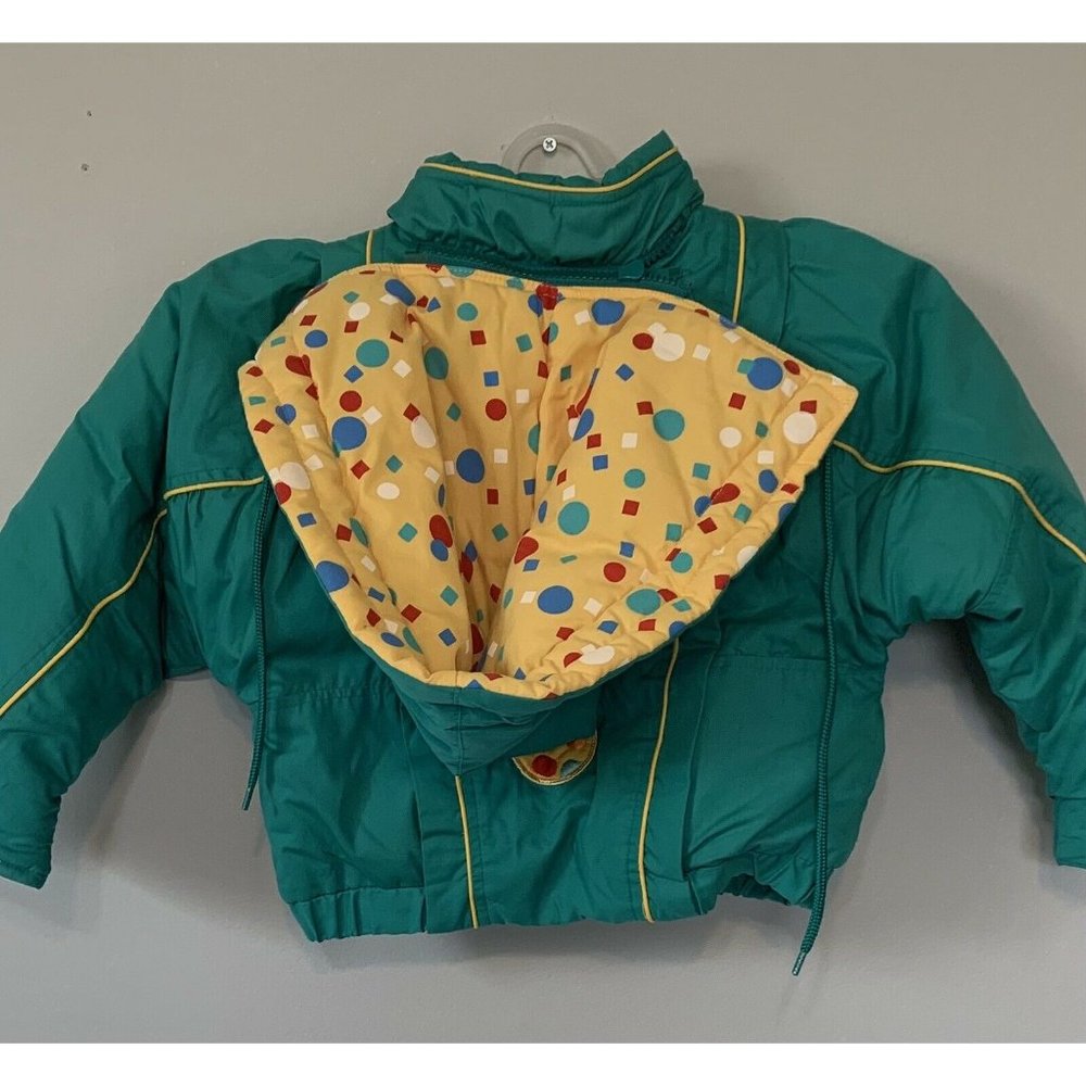 Toddler Winter Down Filled Hooded Jacket Green Clown Detail Size 2T  - Picture 5 of 6